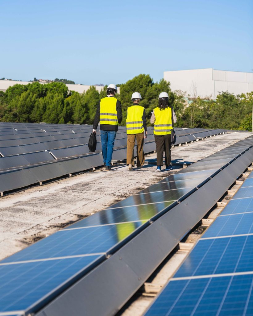 Construcción planta solar fotovoltaica instalación módulos estructura fija